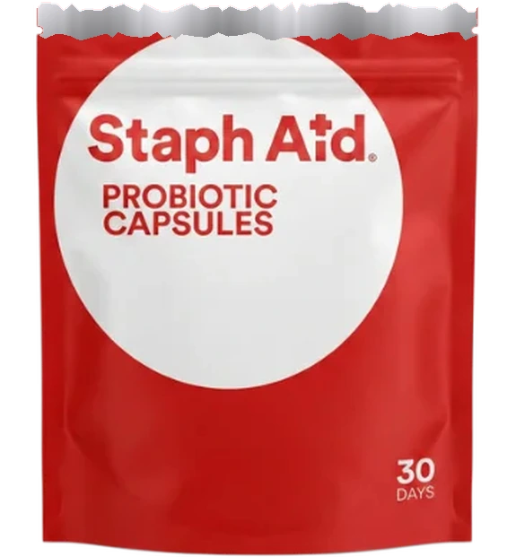 An open Staph Aid capsule pouch